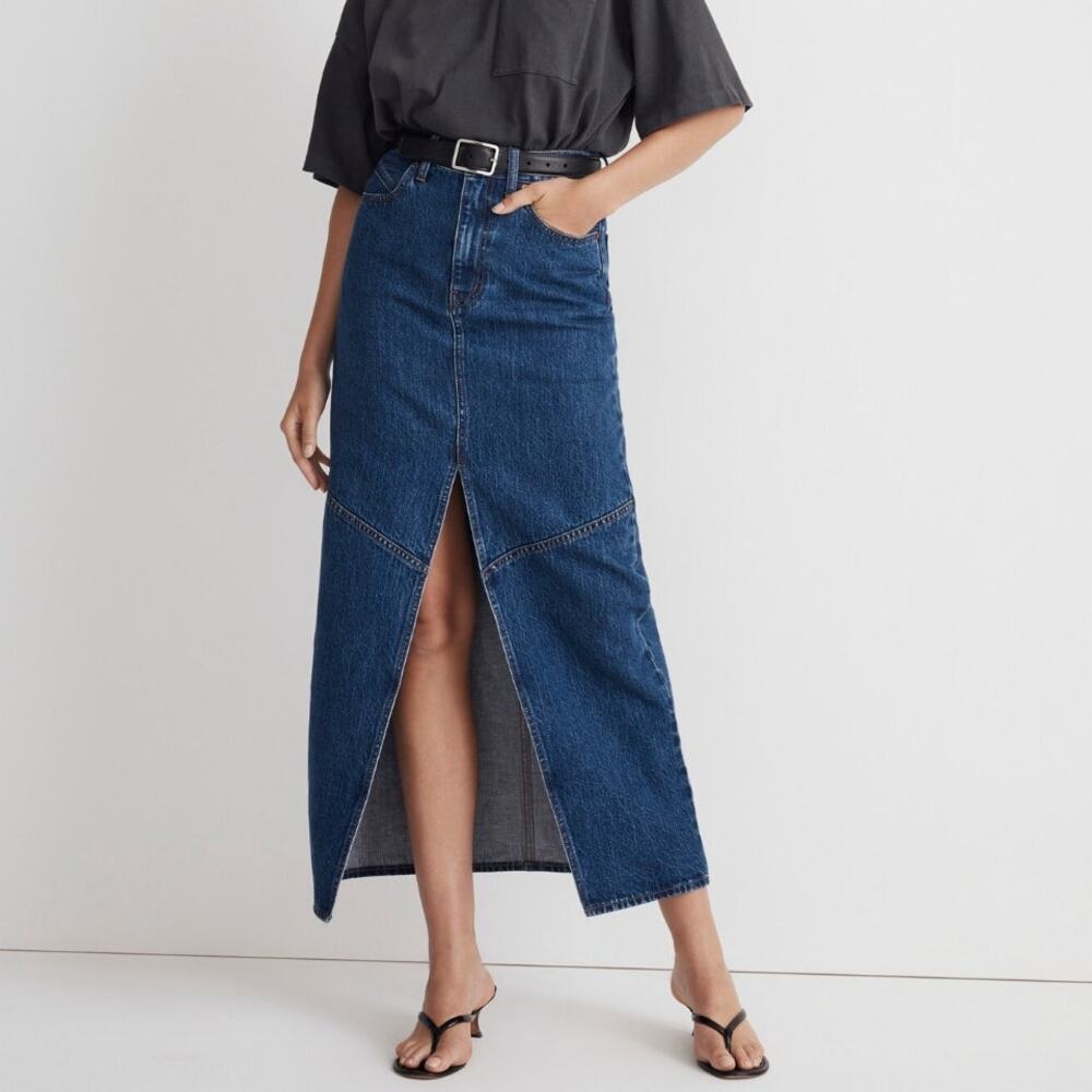 MADEWELL Denim Mid-Rise Maxi Skirt in Pineland Wash Sz 27 / 4 {T30}
